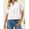 imageCicy Bell Womens Cropped Short Sleeve Button Down Shirts Pleated Summer Dressy Casual Blouse Stand Collar Loose Fit TopsWhite