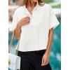 imageCicy Bell Womens Cropped Short Sleeve Button Down Shirts Pleated Summer Dressy Casual Blouse Stand Collar Loose Fit TopsWhite