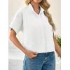 imageCicy Bell Womens Cropped Short Sleeve Button Down Shirts Pleated Summer Dressy Casual Blouse Stand Collar Loose Fit TopsWhite