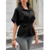 imageCicy Bell Womens Pleated Button Down Blouse Summer Cuffed Short Sleeve Peplum Tops Casual Dressy Fitted Waist ShirtsBlack