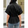 imageCicy Bell Womens Pleated Button Down Blouse Summer Cuffed Short Sleeve Peplum Tops Casual Dressy Fitted Waist ShirtsBlack