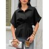 imageCicy Bell Womens Pleated Button Down Blouse Summer Cuffed Short Sleeve Peplum Tops Casual Dressy Fitted Waist ShirtsBlack