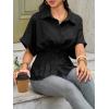 imageCicy Bell Womens Pleated Button Down Blouse Summer Cuffed Short Sleeve Peplum Tops Casual Dressy Fitted Waist ShirtsBlack