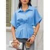 imageCicy Bell Womens Pleated Button Down Blouse Summer Cuffed Short Sleeve Peplum Tops Casual Dressy Fitted Waist ShirtsBlue