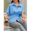 imageCicy Bell Womens Pleated Button Down Blouse Summer Cuffed Short Sleeve Peplum Tops Casual Dressy Fitted Waist ShirtsBlue