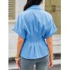 imageCicy Bell Womens Pleated Button Down Blouse Summer Cuffed Short Sleeve Peplum Tops Casual Dressy Fitted Waist ShirtsBlue