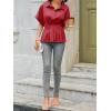 imageCicy Bell Womens Pleated Button Down Blouse Summer Cuffed Short Sleeve Peplum Tops Casual Dressy Fitted Waist ShirtsDark Red