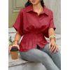 imageCicy Bell Womens Pleated Button Down Blouse Summer Cuffed Short Sleeve Peplum Tops Casual Dressy Fitted Waist ShirtsDark Red