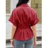 imageCicy Bell Womens Pleated Button Down Blouse Summer Cuffed Short Sleeve Peplum Tops Casual Dressy Fitted Waist ShirtsDark Red