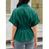 imageCicy Bell Womens Pleated Button Down Blouse Summer Cuffed Short Sleeve Peplum Tops Casual Dressy Fitted Waist ShirtsDeep Green