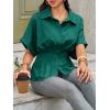 imageCicy Bell Womens Pleated Button Down Blouse Summer Cuffed Short Sleeve Peplum Tops Casual Dressy Fitted Waist ShirtsDeep Green
