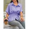 imageCicy Bell Womens Pleated Button Down Blouse Summer Cuffed Short Sleeve Peplum Tops Casual Dressy Fitted Waist ShirtsLight Purple
