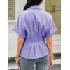 imageCicy Bell Womens Pleated Button Down Blouse Summer Cuffed Short Sleeve Peplum Tops Casual Dressy Fitted Waist ShirtsLight Purple