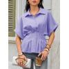 imageCicy Bell Womens Pleated Button Down Blouse Summer Cuffed Short Sleeve Peplum Tops Casual Dressy Fitted Waist ShirtsLight Purple