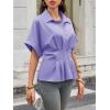 imageCicy Bell Womens Pleated Button Down Blouse Summer Cuffed Short Sleeve Peplum Tops Casual Dressy Fitted Waist ShirtsLight Purple