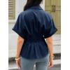 imageCicy Bell Womens Pleated Button Down Blouse Summer Cuffed Short Sleeve Peplum Tops Casual Dressy Fitted Waist ShirtsNavy
