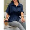 imageCicy Bell Womens Pleated Button Down Blouse Summer Cuffed Short Sleeve Peplum Tops Casual Dressy Fitted Waist ShirtsNavy