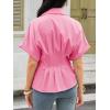 imageCicy Bell Womens Pleated Button Down Blouse Summer Cuffed Short Sleeve Peplum Tops Casual Dressy Fitted Waist ShirtsPink