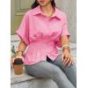 imageCicy Bell Womens Pleated Button Down Blouse Summer Cuffed Short Sleeve Peplum Tops Casual Dressy Fitted Waist ShirtsPink