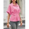 imageCicy Bell Womens Pleated Button Down Blouse Summer Cuffed Short Sleeve Peplum Tops Casual Dressy Fitted Waist ShirtsPink