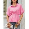 imageCicy Bell Womens Pleated Button Down Blouse Summer Cuffed Short Sleeve Peplum Tops Casual Dressy Fitted Waist ShirtsPink