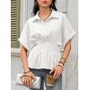 imageCicy Bell Womens Pleated Button Down Blouse Summer Cuffed Short Sleeve Peplum Tops Casual Dressy Fitted Waist ShirtsWhite