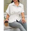imageCicy Bell Womens Pleated Button Down Blouse Summer Cuffed Short Sleeve Peplum Tops Casual Dressy Fitted Waist ShirtsWhite