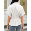 imageCicy Bell Womens Pleated Button Down Blouse Summer Cuffed Short Sleeve Peplum Tops Casual Dressy Fitted Waist ShirtsWhite