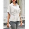 imageCicy Bell Womens Pleated Button Down Blouse Summer Cuffed Short Sleeve Peplum Tops Casual Dressy Fitted Waist ShirtsWhite