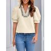 imageCicy Bell Womens Puff Short Sleeve Blouses Summer Casual Dressy Embroidered V Neck Tops Loose Fit Tee ShirtsBeige