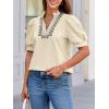 imageCicy Bell Womens Puff Short Sleeve Blouses Summer Casual Dressy Embroidered V Neck Tops Loose Fit Tee ShirtsBeige