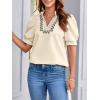 imageCicy Bell Womens Puff Short Sleeve Blouses Summer Casual Dressy Embroidered V Neck Tops Loose Fit Tee ShirtsBeige