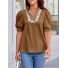 imageCicy Bell Womens Puff Short Sleeve Blouses Summer Casual Dressy Embroidered V Neck Tops Loose Fit Tee ShirtsBrown