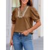 imageCicy Bell Womens Puff Short Sleeve Blouses Summer Casual Dressy Embroidered V Neck Tops Loose Fit Tee ShirtsBrown