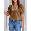 imageCicy Bell Womens Puff Short Sleeve Blouses Summer Casual Dressy Embroidered V Neck Tops Loose Fit Tee ShirtsBrown
