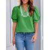 imageCicy Bell Womens Puff Short Sleeve Blouses Summer Casual Dressy Embroidered V Neck Tops Loose Fit Tee ShirtsGreen