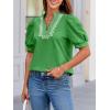 imageCicy Bell Womens Puff Short Sleeve Blouses Summer Casual Dressy Embroidered V Neck Tops Loose Fit Tee ShirtsGreen