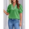 imageCicy Bell Womens Puff Short Sleeve Blouses Summer Casual Dressy Embroidered V Neck Tops Loose Fit Tee ShirtsGreen
