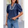 imageCicy Bell Womens Puff Short Sleeve Blouses Summer Casual Dressy Embroidered V Neck Tops Loose Fit Tee ShirtsNavy