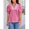 imageCicy Bell Womens Puff Short Sleeve Blouses Summer Casual Dressy Embroidered V Neck Tops Loose Fit Tee ShirtsPink