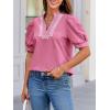 imageCicy Bell Womens Puff Short Sleeve Blouses Summer Casual Dressy Embroidered V Neck Tops Loose Fit Tee ShirtsPink
