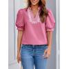 imageCicy Bell Womens Puff Short Sleeve Blouses Summer Casual Dressy Embroidered V Neck Tops Loose Fit Tee ShirtsPink