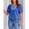 imageCicy Bell Womens Puff Short Sleeve Blouses Summer Casual Dressy Embroidered V Neck Tops Loose Fit Tee ShirtsRoyal Blue