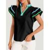 imageCicy Bell Womens Ruffle Color Block Tank Tops V Neck Dressy Casual Blouses Loose Fit Pleated Cotton ShirtsBlack