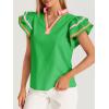 imageCicy Bell Womens Ruffle Color Block Tank Tops V Neck Dressy Casual Blouses Loose Fit Pleated Cotton ShirtsGreen