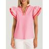 imageCicy Bell Womens Ruffle Color Block Tank Tops V Neck Dressy Casual Blouses Loose Fit Pleated Cotton ShirtsPink