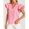 imageCicy Bell Womens Ruffle Color Block Tank Tops V Neck Dressy Casual Blouses Loose Fit Pleated Cotton ShirtsPink