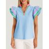 imageCicy Bell Womens Ruffle Color Block Tank Tops V Neck Dressy Casual Blouses Loose Fit Pleated Cotton ShirtsSky Blue