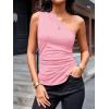 imageCicy Bell Womens Summer One Shoulder Tank Tops Slim Fit Asymmetrical Tops Split Hem Ruched Going Out Y2k ShirtsPink