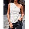 imageCicy Bell Womens Summer One Shoulder Tank Tops Slim Fit Asymmetrical Tops Split Hem Ruched Going Out Y2k ShirtsWhite